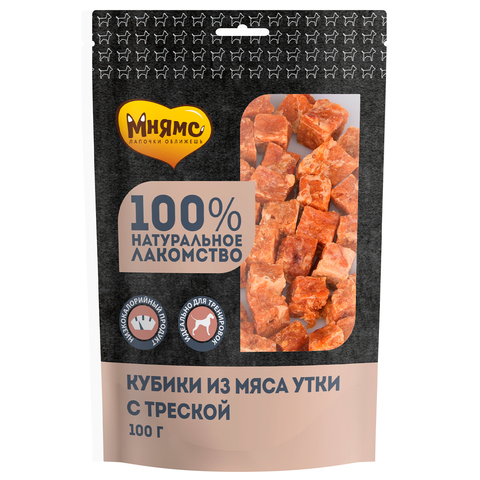 Мнямс лакомство для собак кубики из мяса утки c треской 100 г