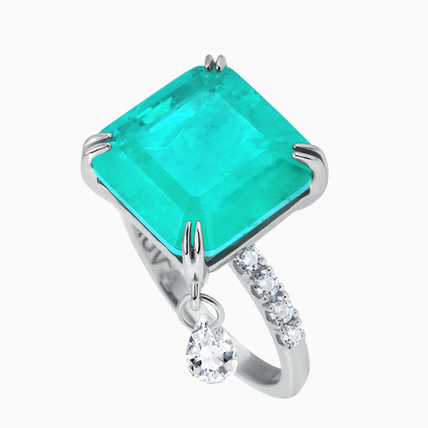 Серебряное кольцо с турмалиновым кварцем (Параиба) и фианитами