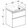 Шкафчик для раковины Geberit Smyle Square, с двумя выдвижными ящиками: B=58.4см, H=61.7см, T=47см, Белый / Высокоглянцевое покрытие