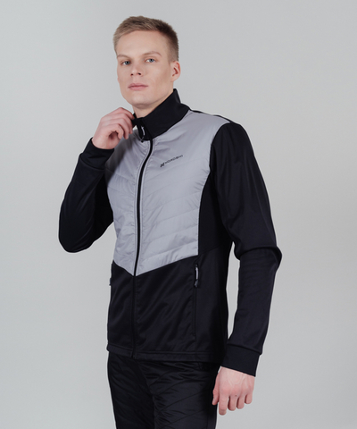 Премиальный костюм для лыж и зимнего бега Nordski Hybrid-Pro Black/Grey-Black