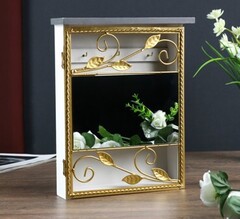 Ключница дерево 6 крючков+зеркало  Кованные листья  белая 25х21,5х6 см   4551953