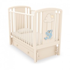 Кровать детская К-2002-30м "Жаклин"  декор Мишка на качелях голубой (слоновая кость)