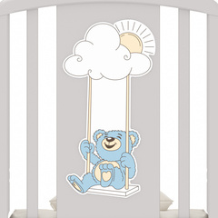 Кровать детская К-2002-30м "Жаклин"  декор Мишка на качелях голубой (слоновая кость)