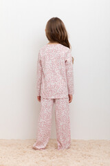 Пижама  для девочки  К 1622-1/бледно-лиловый,цветочки