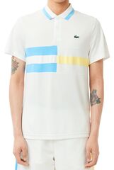 Теннисное поло Lacoste Ultra-Dry Colour-Block Stripe Tennis Polo Shirt - white/blue/yellow