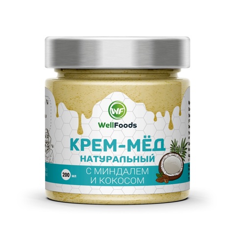 Крем-мед с миндалем и кокосом 200 мл | WellFoods