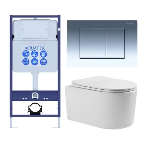Aquatek SET Aquatek МИЯ-010 4в1 SET Aquatek МИЯ 4в1 (рама Aquatek Standard INS-0000012+ кркпеж KKI-0000002+клавиша KDI-0000010+унитаз МИЯ AQ2004-00 с тонким сиденьем soft-close