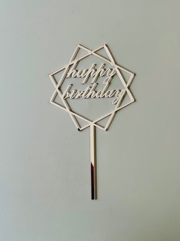 Топпер Happy Birthday3 пл.зеркальный серебро
