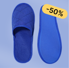 Тапки махра/флис, закрытый мыс (100 пар) одноразовые, синие (васильковые)