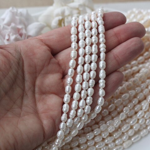 Жемчуг натуральный речной, рис, 5,7-7,2 мм, 1 нить, Ж024