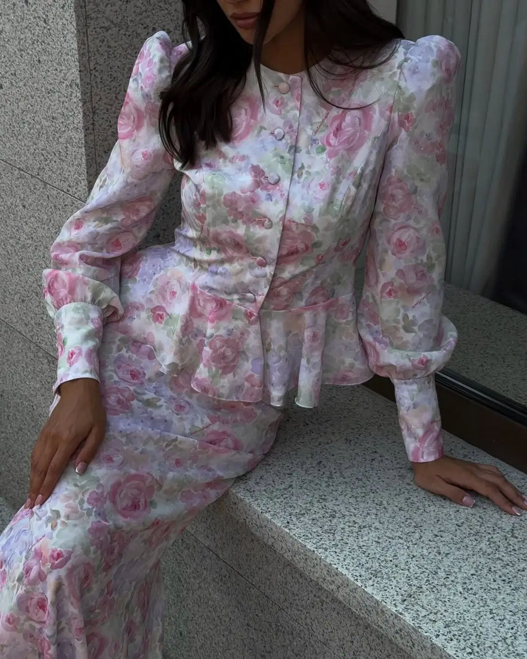 Юбка миди из фирменного цветочного принта, Молочный