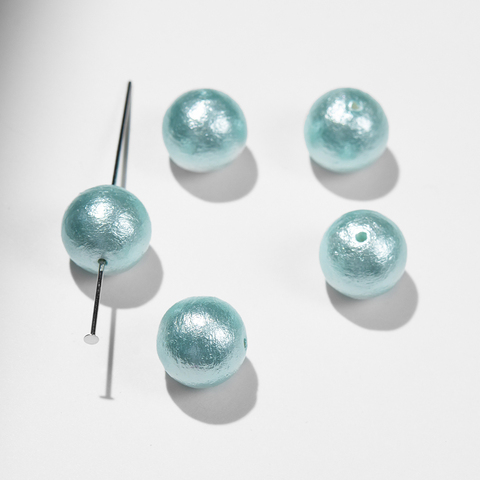 Хлопковый жемчуг, оттенок "Aqua", шар 14мм, сквозное отверстие