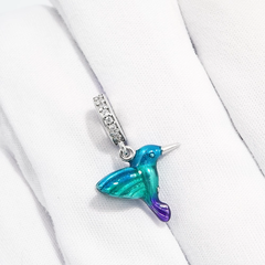 94033041 - Подвеска - шарм КОЛИБРИ из серебра с фианитами и эмалью