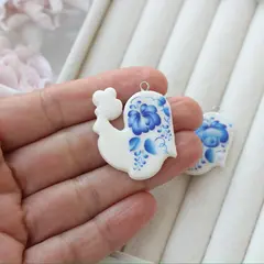 Подвеска Петушок, полимерная глина, гжель, 38*32 мм, S041