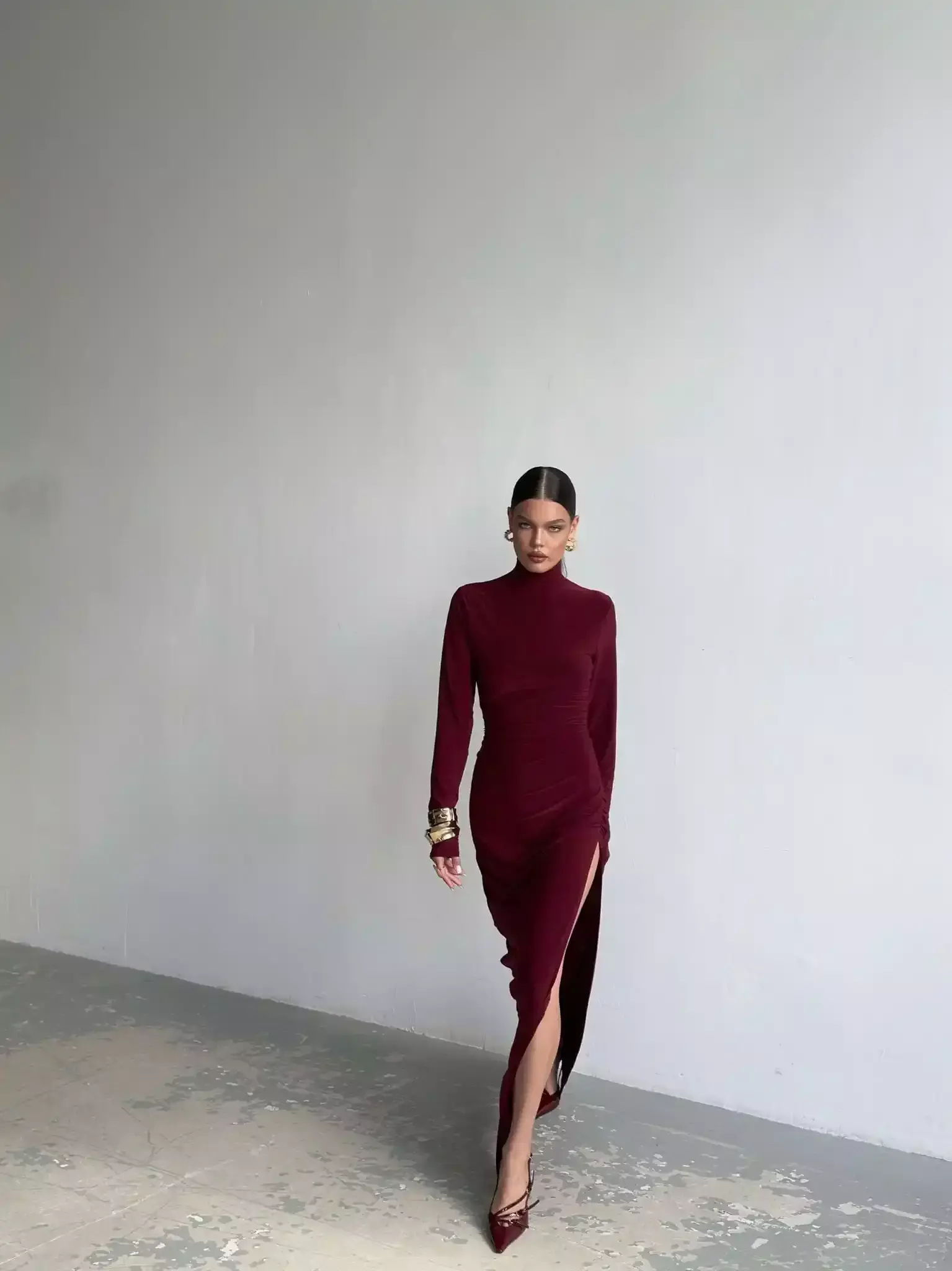 Maxi Dress with Side Draping and Slit