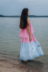 Розовый рассвет. Топ женский асимметричный на завязках TPS-1808