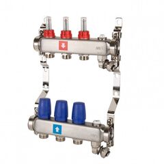 Блок коллекторный MVI из нержавеющей стали DN 25-3 выхода G 3/4, с расходомерами, с дренажным краном и воздухоотводчиком, евроконус, MS.703.06
