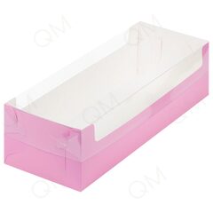 Коробка для рулета с пластиковой крышкой 300х110х80 мм (розовая), 10шт