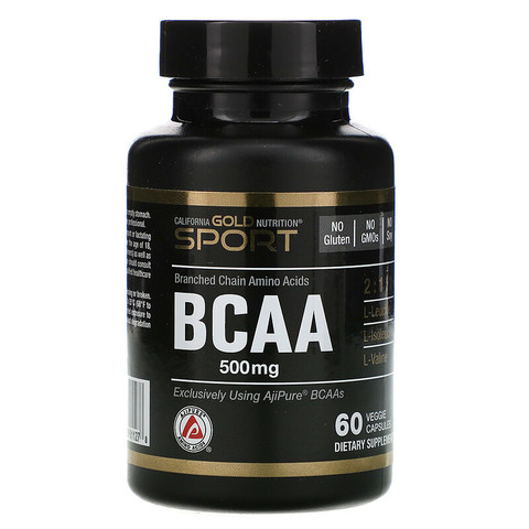 California Gold Nutrition, BCAA, аминокислоты с разветвленными цепями AjiPure®, 500 мг, 60 растительных капсул