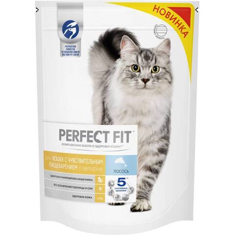 Perfect Fit сухой корм для кошек с чувствительным пищеварением (лосось) 650г