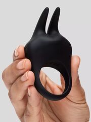 Черное эрекционное виброкольцо Sensation Rechargeable Vibrating Rabbit Love Ring - 