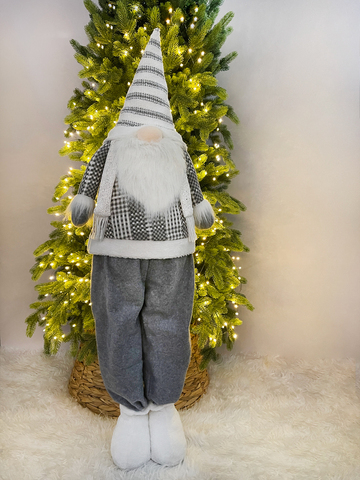 Гном на высоких ногах в колпачке 65-106см ChristmasDeLuxe серо-белый