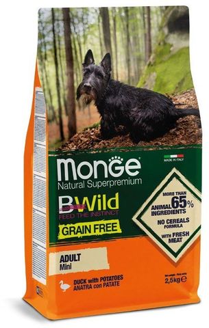 Monge Dog BWild GRAIN FREE Mini беззер. корм из мяса утки с картофелем для собак мелких пород 2,5кг