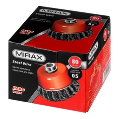 MIRAX 80 мм, жгутированная стальная проволока 0.5 мм, чашечная щетка-крацовка для УШМ (35104-080)