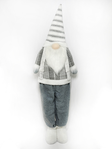 Гном на высоких ногах в колпачке 65-106см ChristmasDeLuxe серо-белый