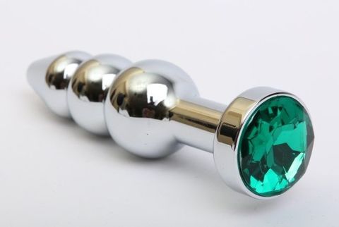 Серебристая анальная ёлочка с зеленым кристаллом - 11,2 см. - 4sexdreaM 47435-6