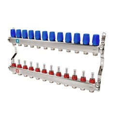 Блок коллекторный MVI из нержавеющей стали DN 25-12 выходов G 3/4, с расходомерами, без дренажного крана и воздухоотводчика, евроконус, MS.512.06