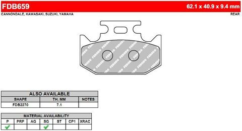 FDB659P Th 9.4мм Тормозные колодки дисковые MOTO, блистер 2 шт (FDB2270 th7.1мм)