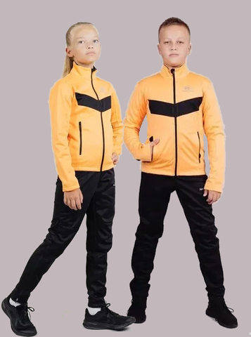 Детский утеплённый лыжный разминочный костюм Nordski Jr. Base Orange/Black