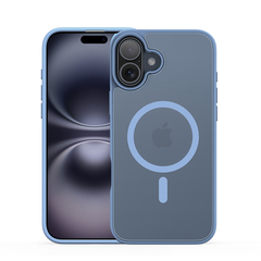 Прозрачный матовый чехол с синими рамками (Light Blue) и с поддержкой MagSafe от Dux Ducis для iPhone 16 Plus, серия Yind Series Case