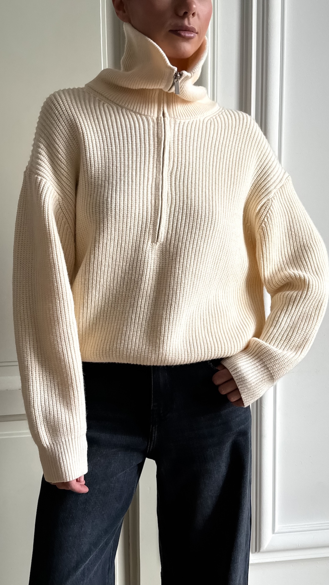 Джемпер с воротником стойкой на молнии с шерстью мериноса