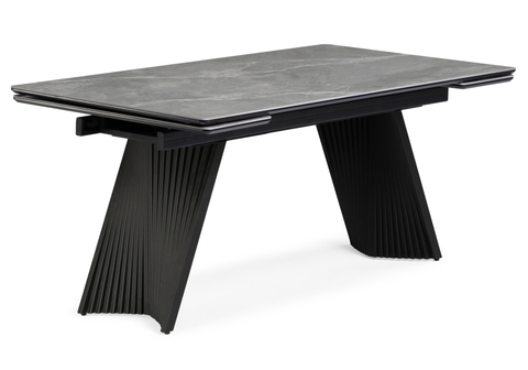 Керамический стол Woodville Вейв 160(220)х89 larka grey, черный