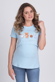 Футболка для беременных и кормящих 10590 голубой/мишки