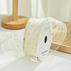 Лента органза со стразами (4см*9,14м), Айвори, 1 шт.