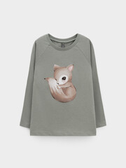 лонгслив  для девочки  КР 302904/хаки 6206 к663