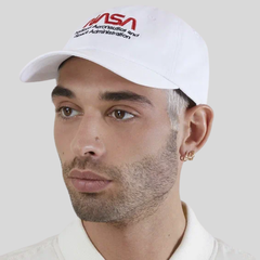 Бейсболка Alpha Industries Nasa Worm Logo Cap White (Белая)