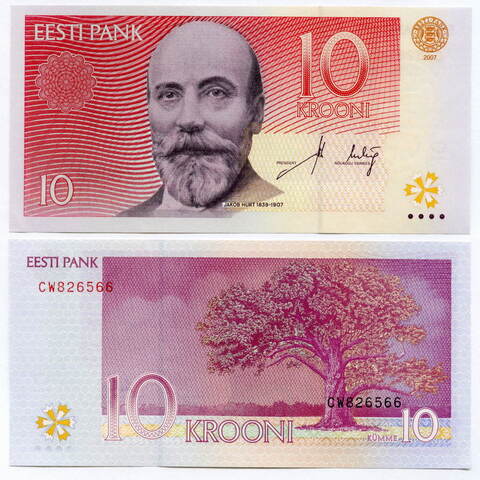 Банкнота Эстония 10 крон 2007 год. UNC