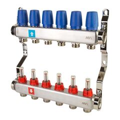 Блок коллекторный MVI из нержавеющей стали DN 25-6 выходов G 3/4, с расходомерами, без дренажного крана и воздухоотводчика, евроконус, MS.506.06