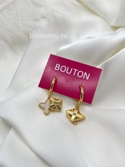 Серьги золотистые ЛВ со стразом и белой эмалью