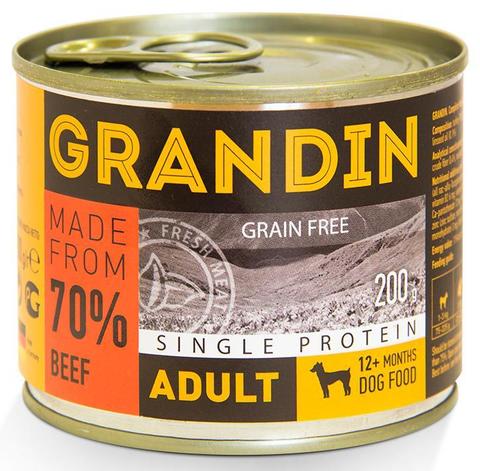 Grandin консервированный корм для взрослых собак всех пород, с говядиной и льняным маслом, 200 гр.