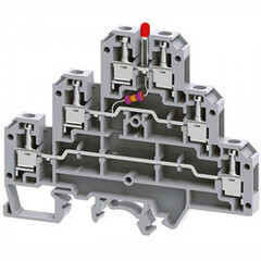 3-х уровневая клемма, шесть терминалов (2+2+2) с винтовыми зажимами проводника до 2.5 мм.кв., с индикацией