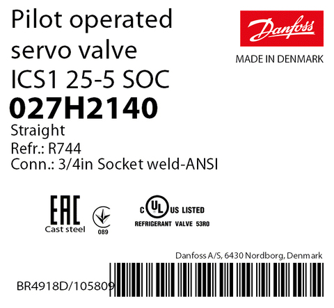 Пилотный клапан ICS1 25-5 Danfoss 027H2140 сварное соединение