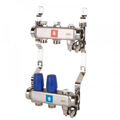 Блок коллекторный MVI из нержавеющей стали DN 25-2 выхода G 3/4, без расходомеров, с дренажным краном и воздухоотводчиком, евроконус, MS.602.06