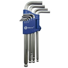 Набор ключей угловых шестигранных КОБАЛЬТ 1.5, 2, 2.5, 3, 4, 5, 6, 7, 8, 10 мм с шаром C (020402-10)