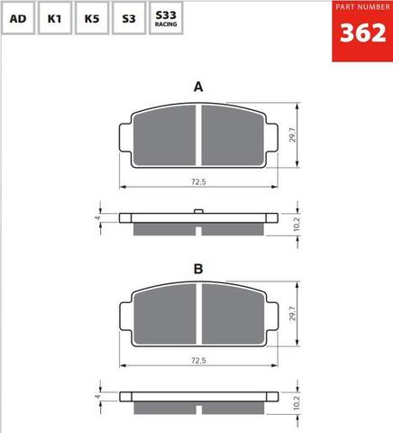 Тормозные колодки дисковые 362 K5