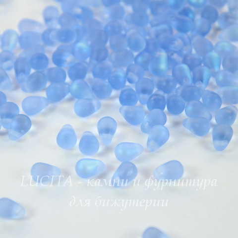 Бусина Side Drill Tear Капля, 6х4 мм, светло-синяя матовая с AB-покрытием